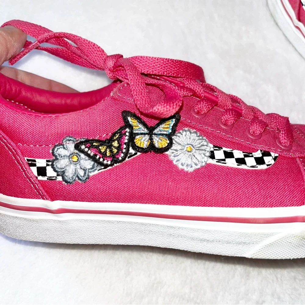 Vans Girls Sz 3 Pink Old School Skool Ward Butterflies Skate Shoes Sneakers Kids